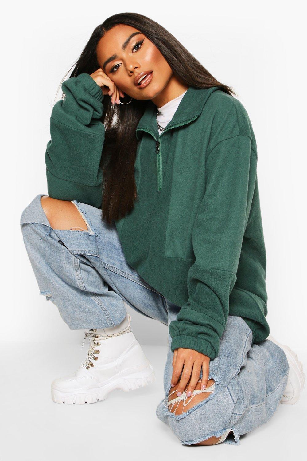 

Fleece Funnel Zip Oversized Sweat, Forest