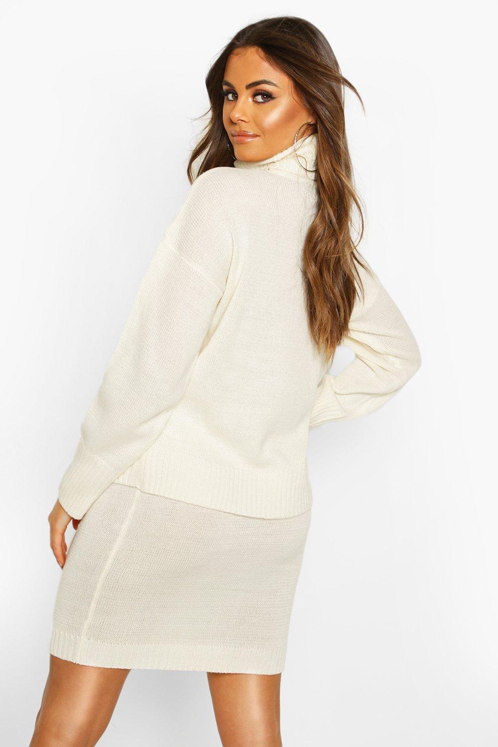 

Knitted Skirt & Roll Neck Jumper Set, Ivory