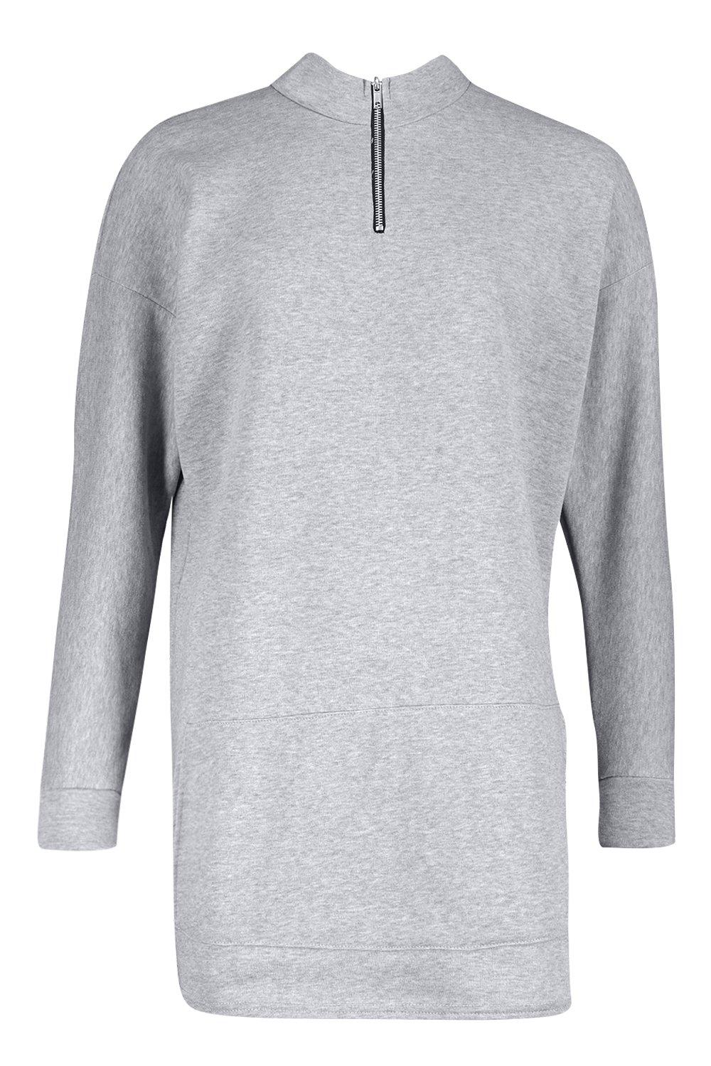 

High Neck Zip Pocket Sweatshirt Dress, Black