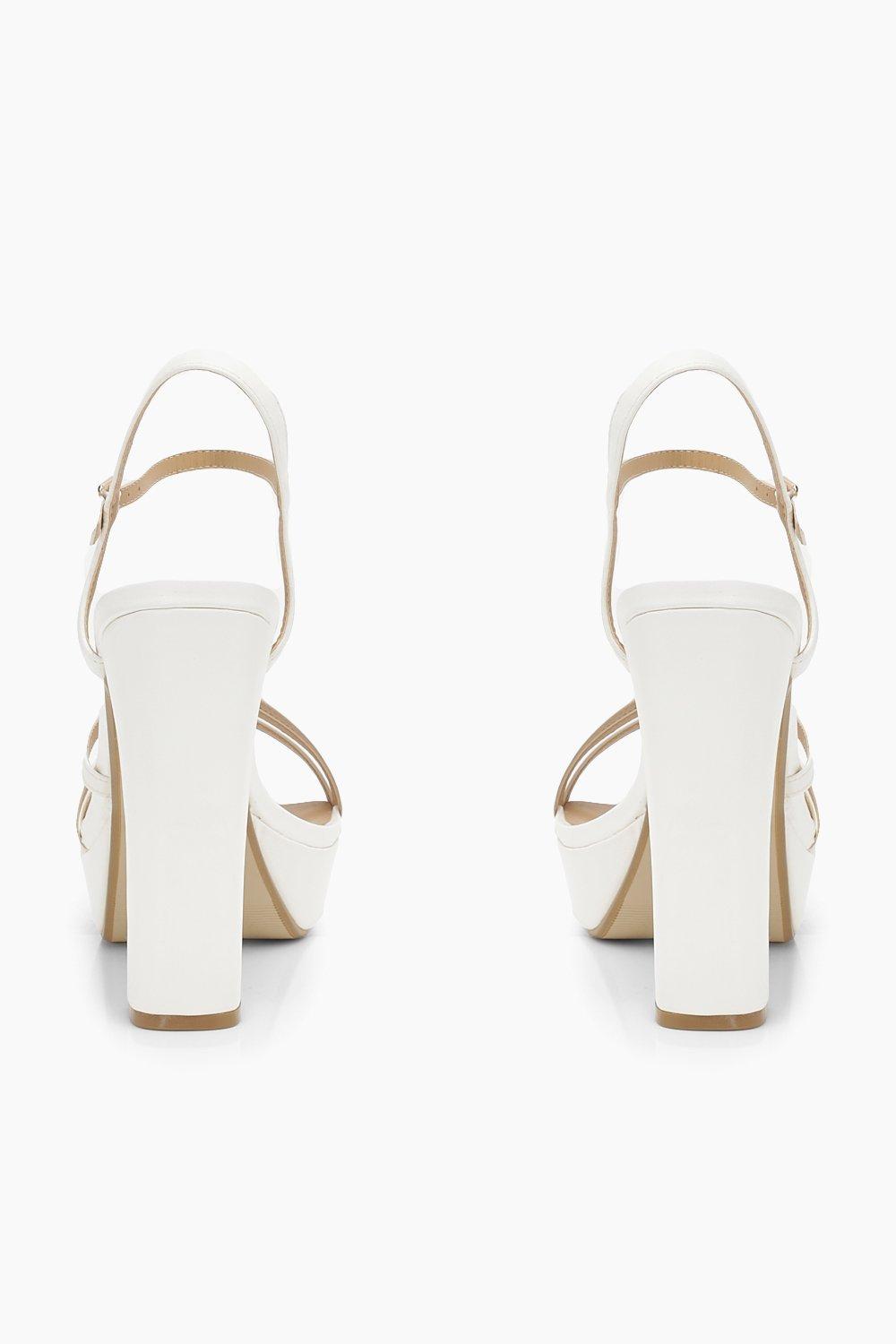 Three Strap Block Heel Platform 2 Parts, White