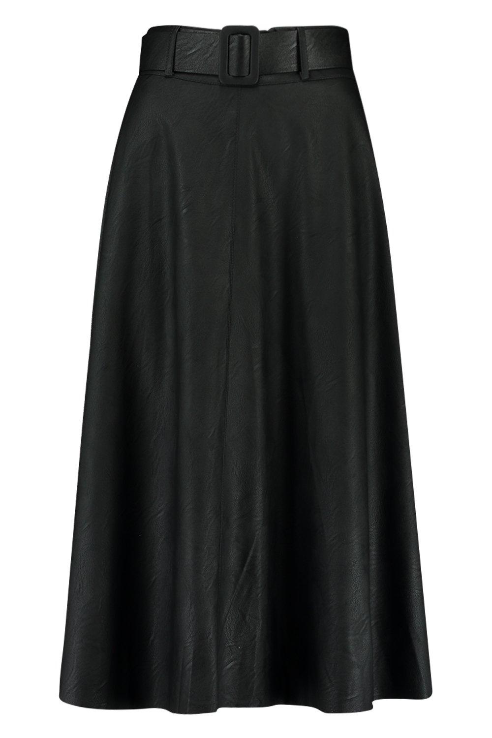 

Leather Look Self Belt Skater Skirt, Berry