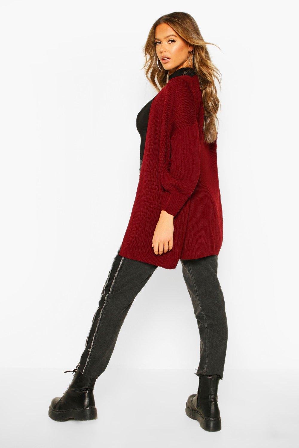 

Balloon Sleeve Knitted Cardigan, Berry