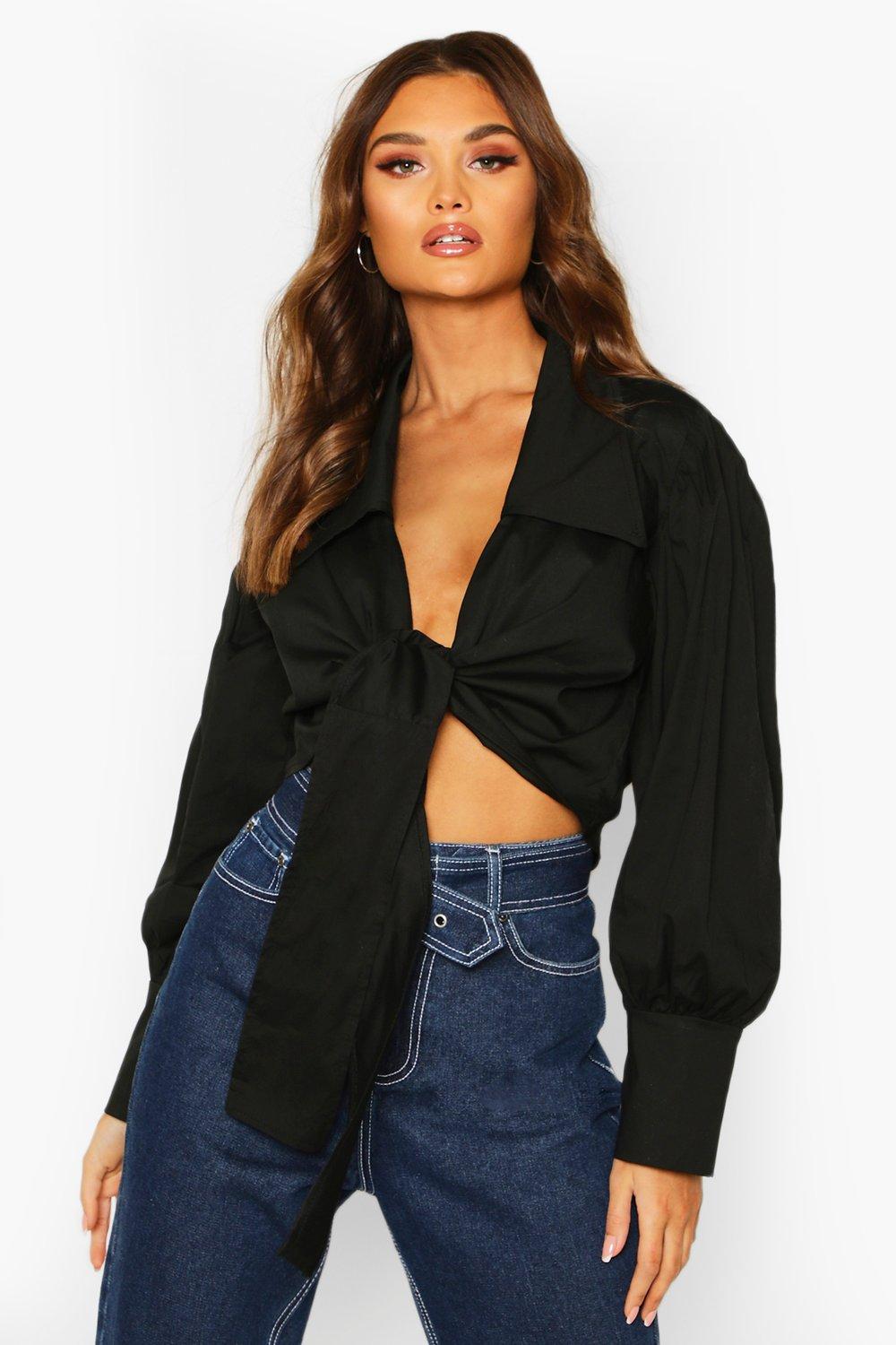 

Oversized Tie Front T-Shirt, Black