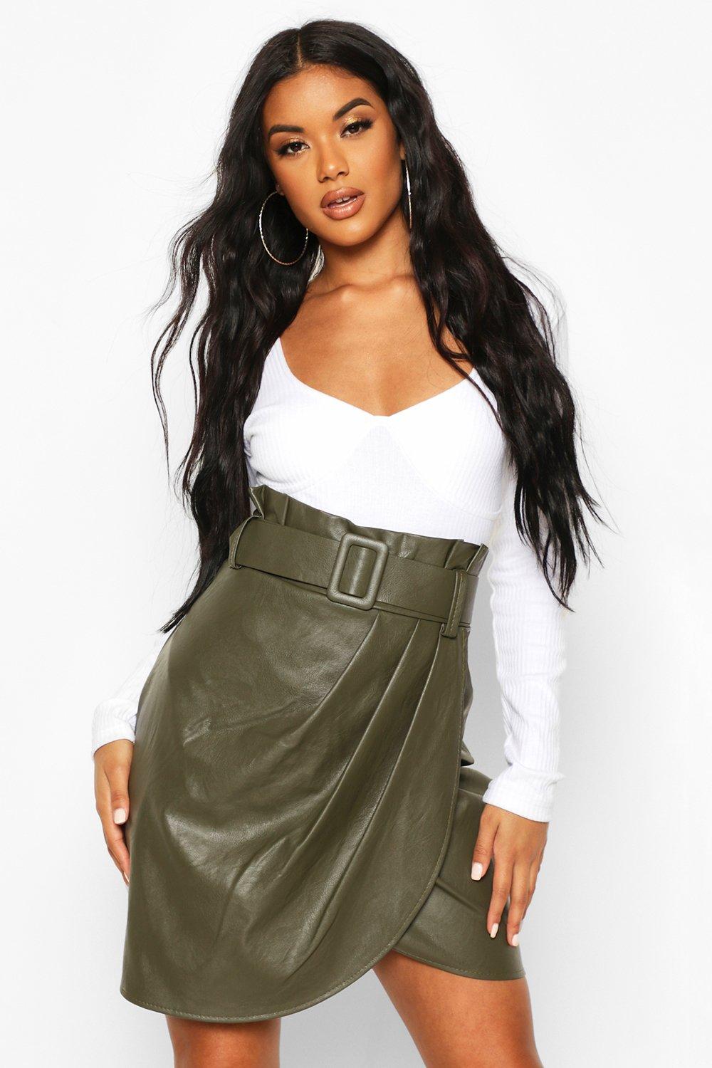 

Leather Look Wrap Front Mini Skirt, Forest