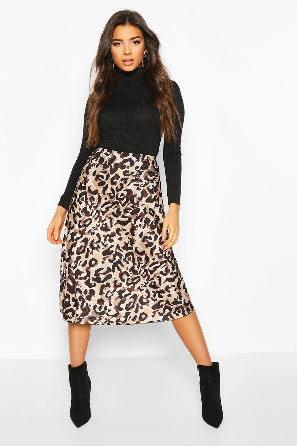 

Leopard Satin Slip Midi Skirt