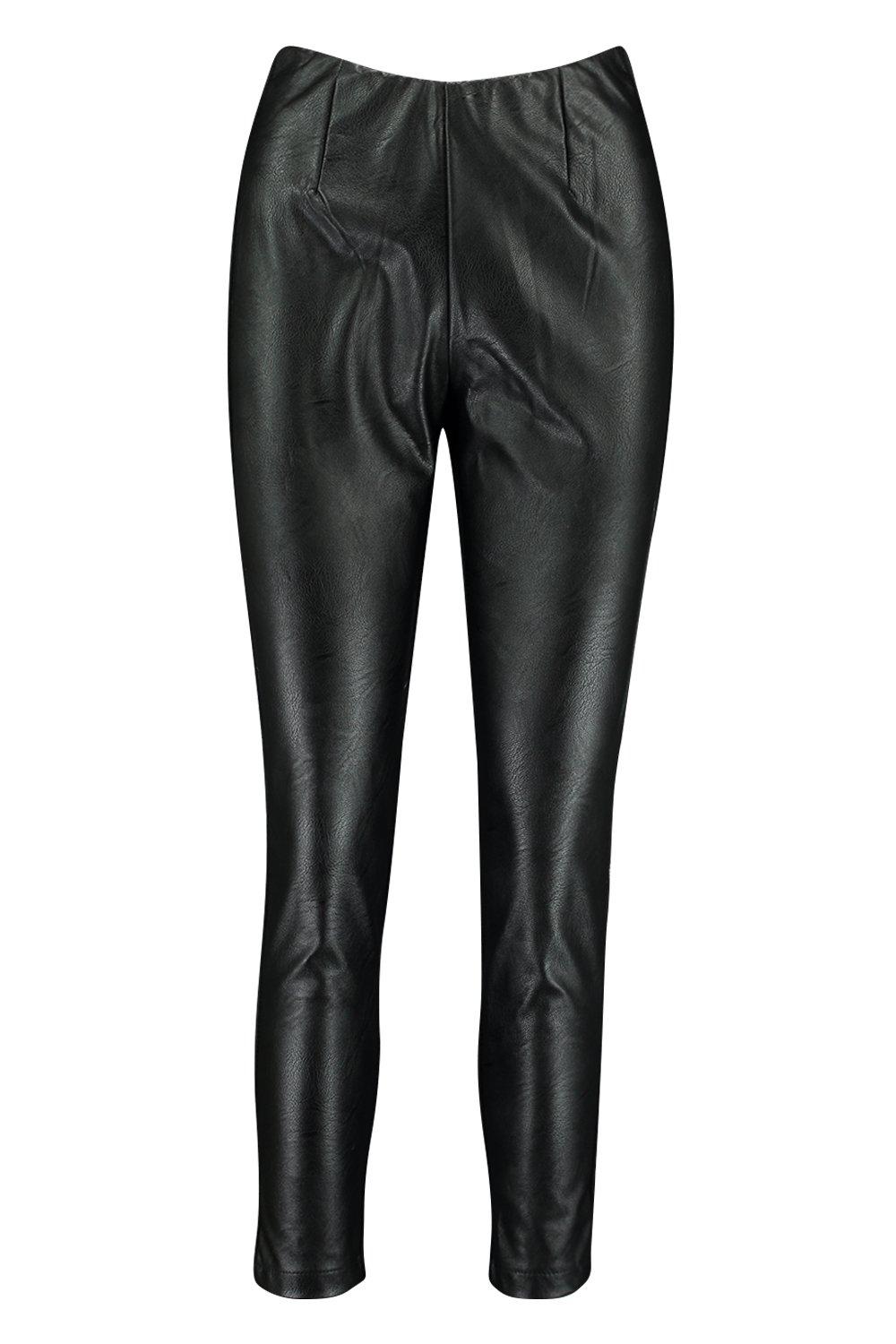 

Leather Look Front Pane Crepe Leggings, Black