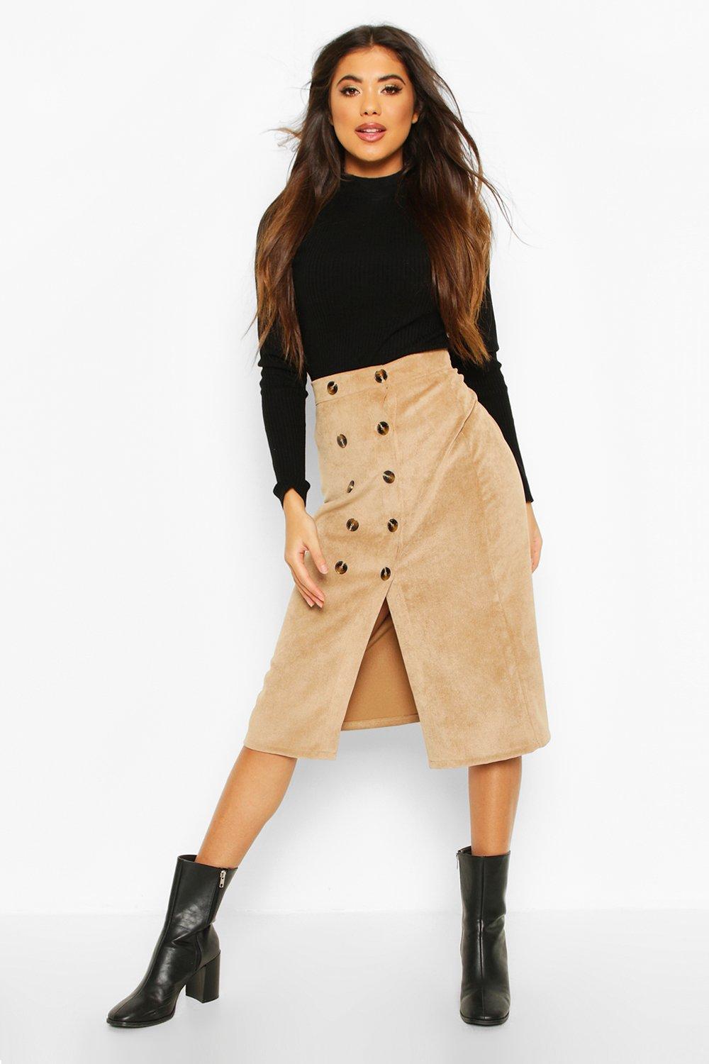 

Button Front Baby Cord Midi Skirt, Black