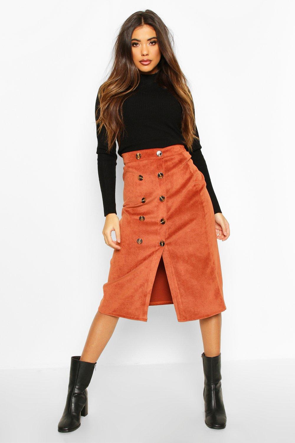 

Button Front Baby Cord Midi Skirt, Terracotta