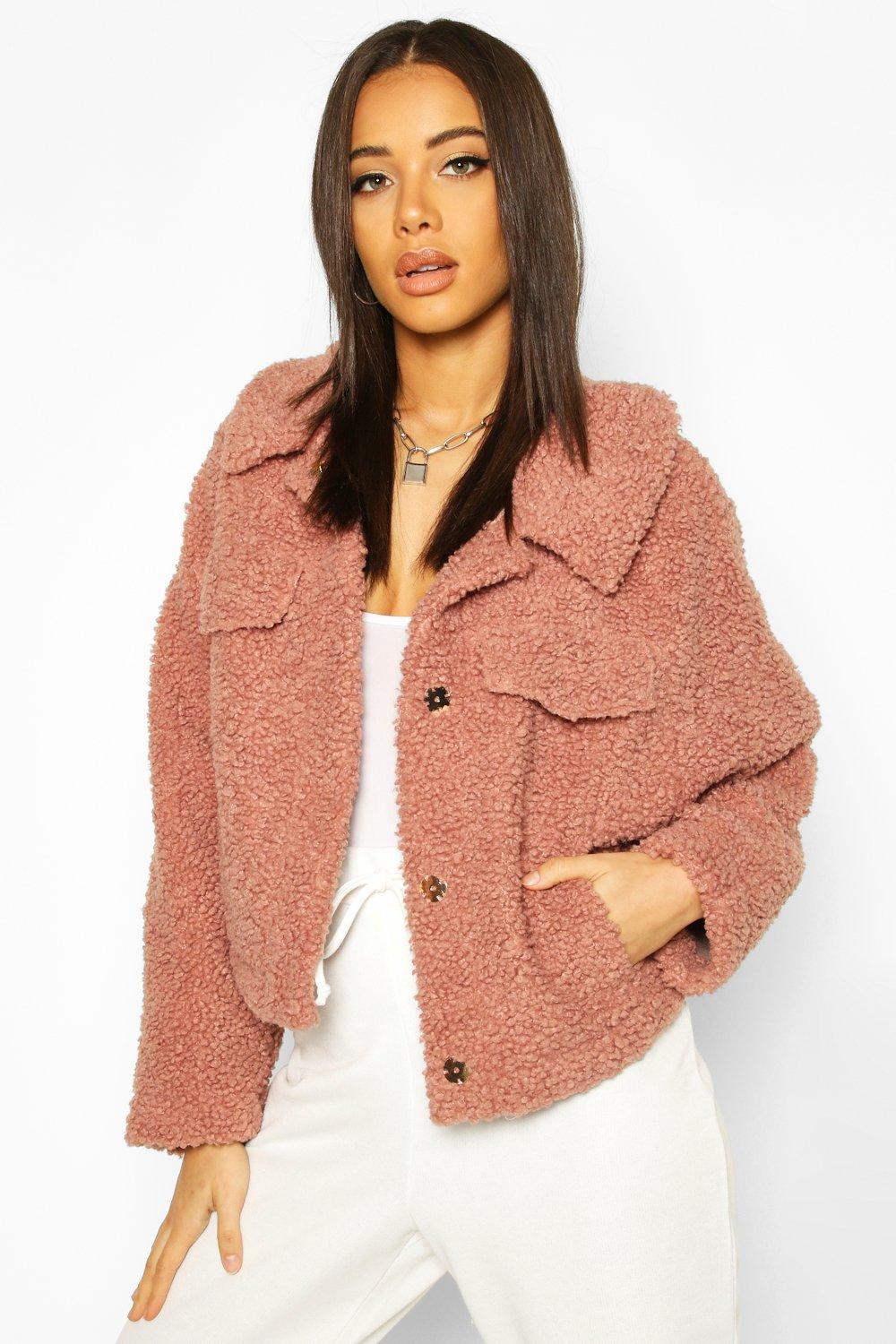 

Bonded Teddy Faux Fur Jacket, Rose