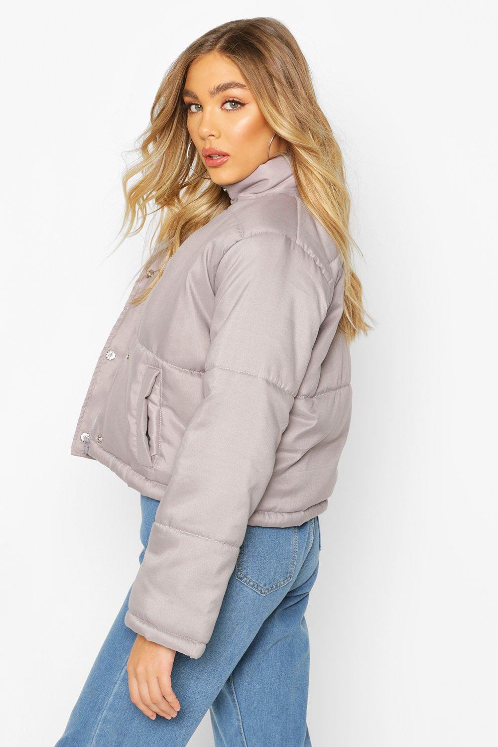 

Cropped Funnel Neck Puffer, Stone