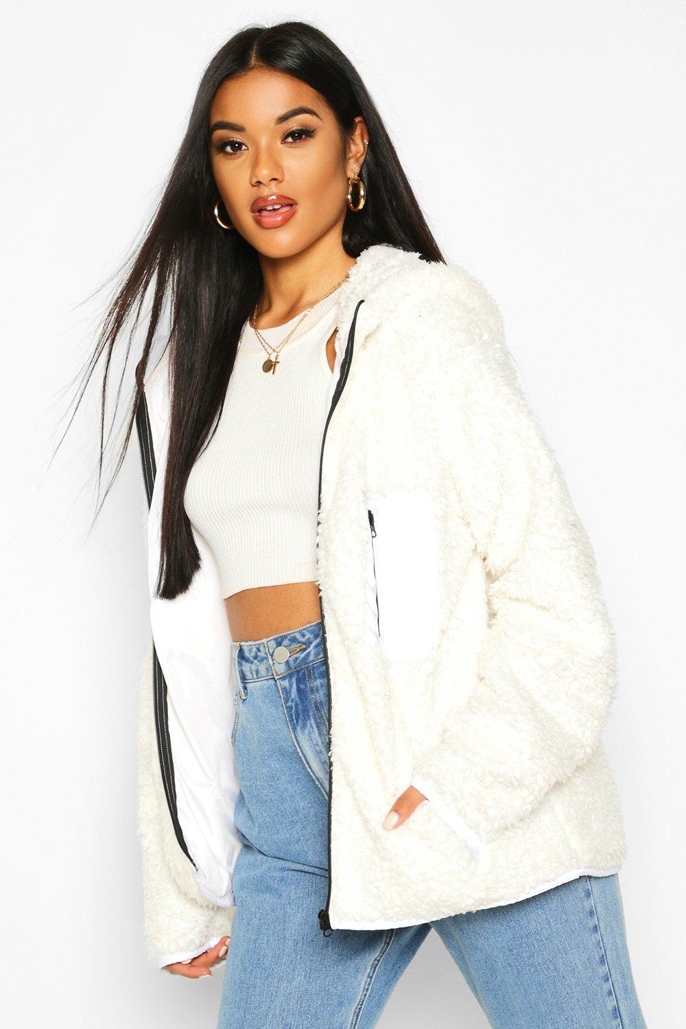 cream faux fur hoodie