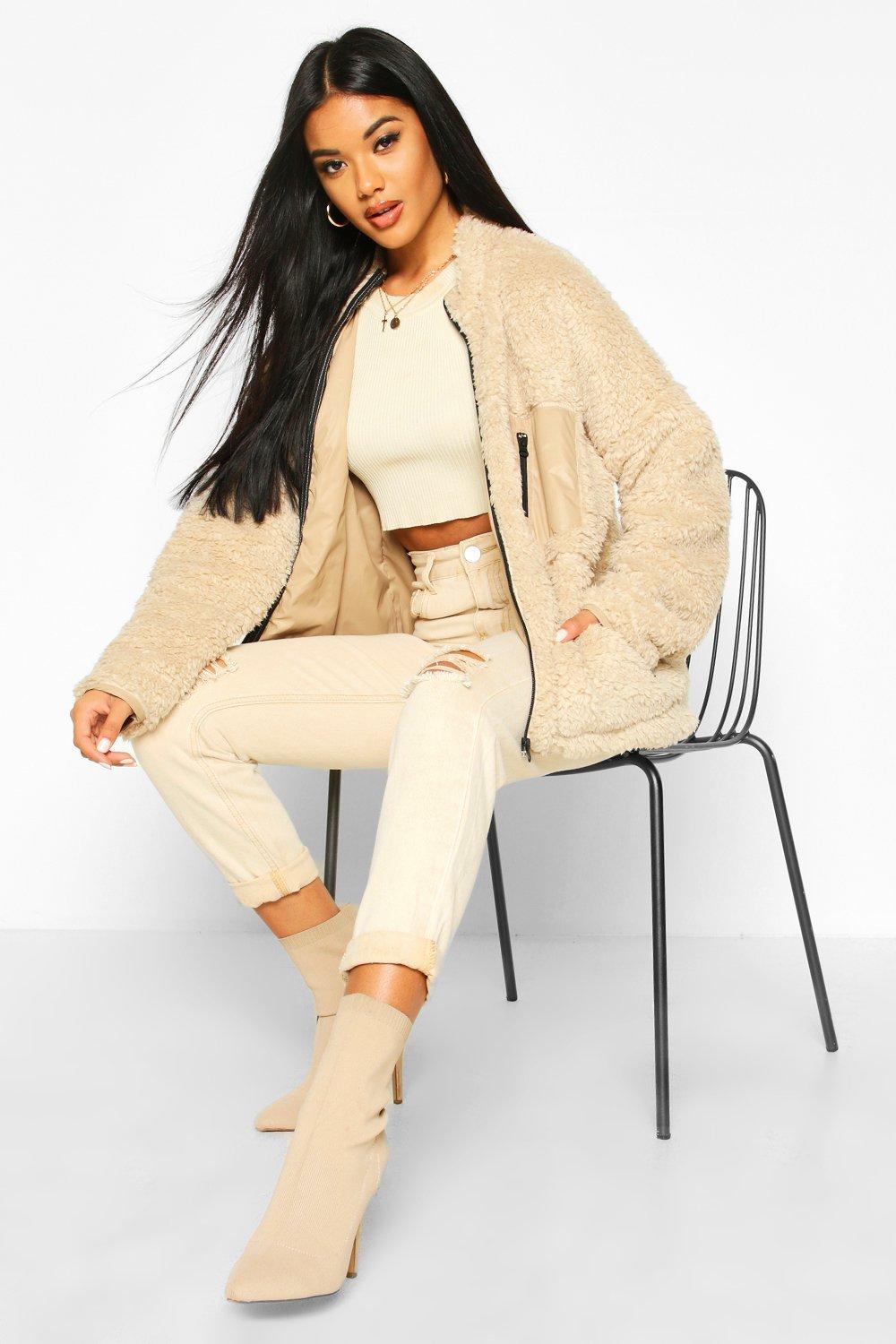 

Pocket Detail Teddy Jacket, Stone
