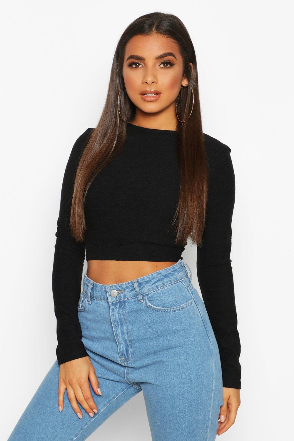 

Layered Contrast Super Soft Ribbed Long Sleeve Top, Black