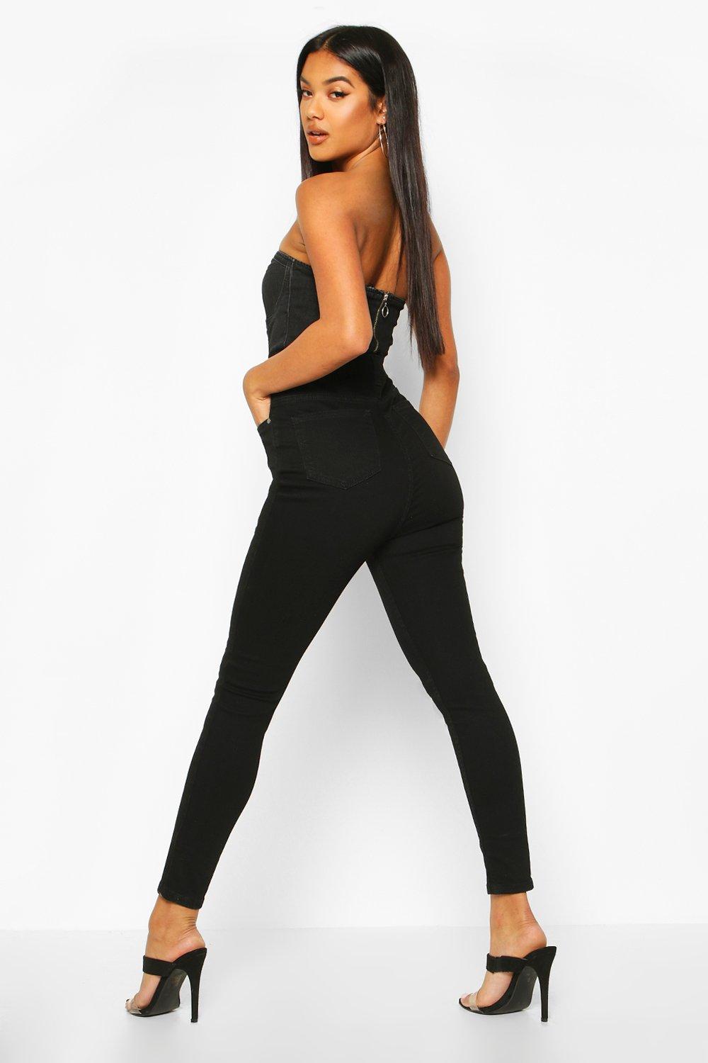 

Button Front Slit Knee Skinny Jean, Black