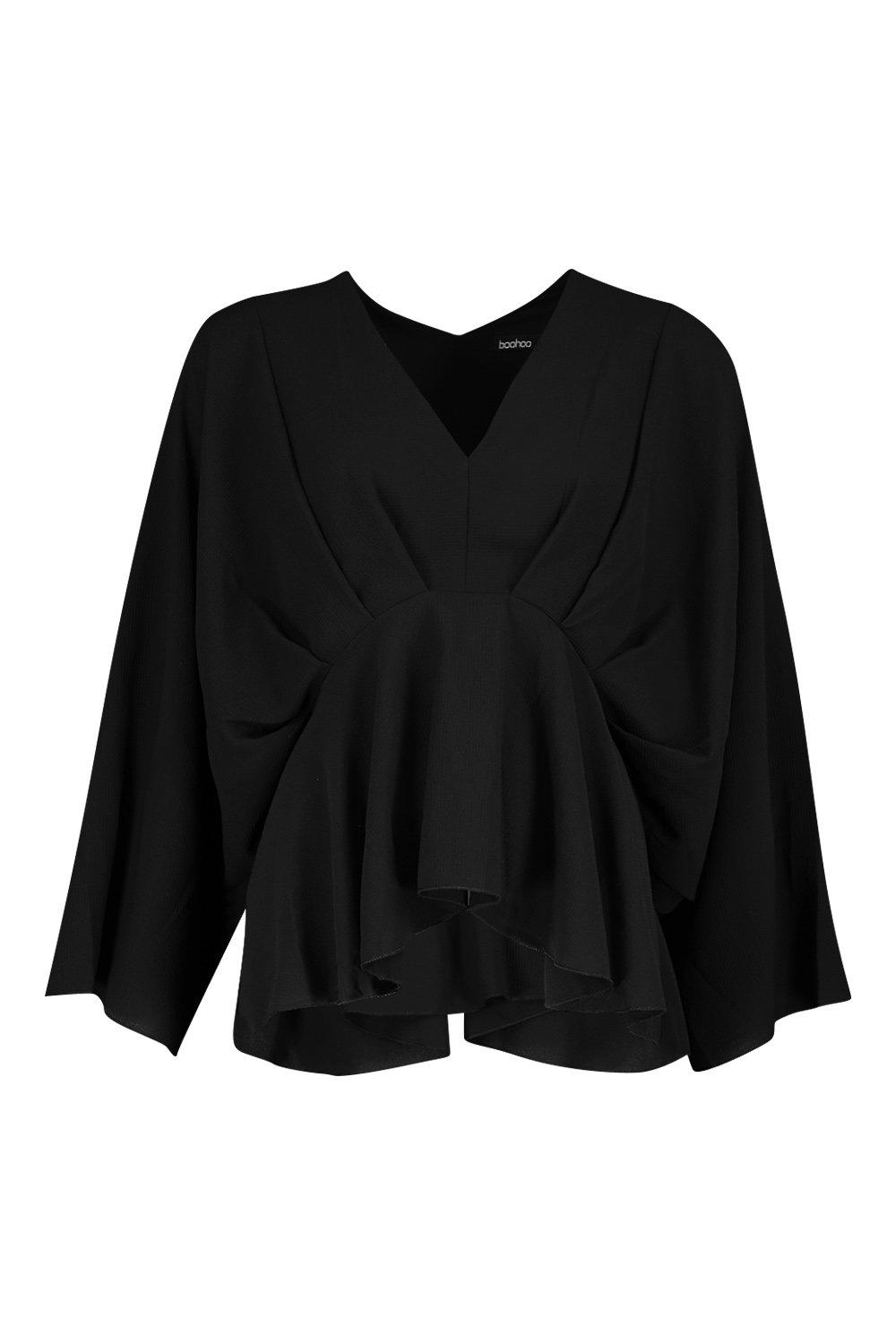 

Pleat Front Peplum Top, Black