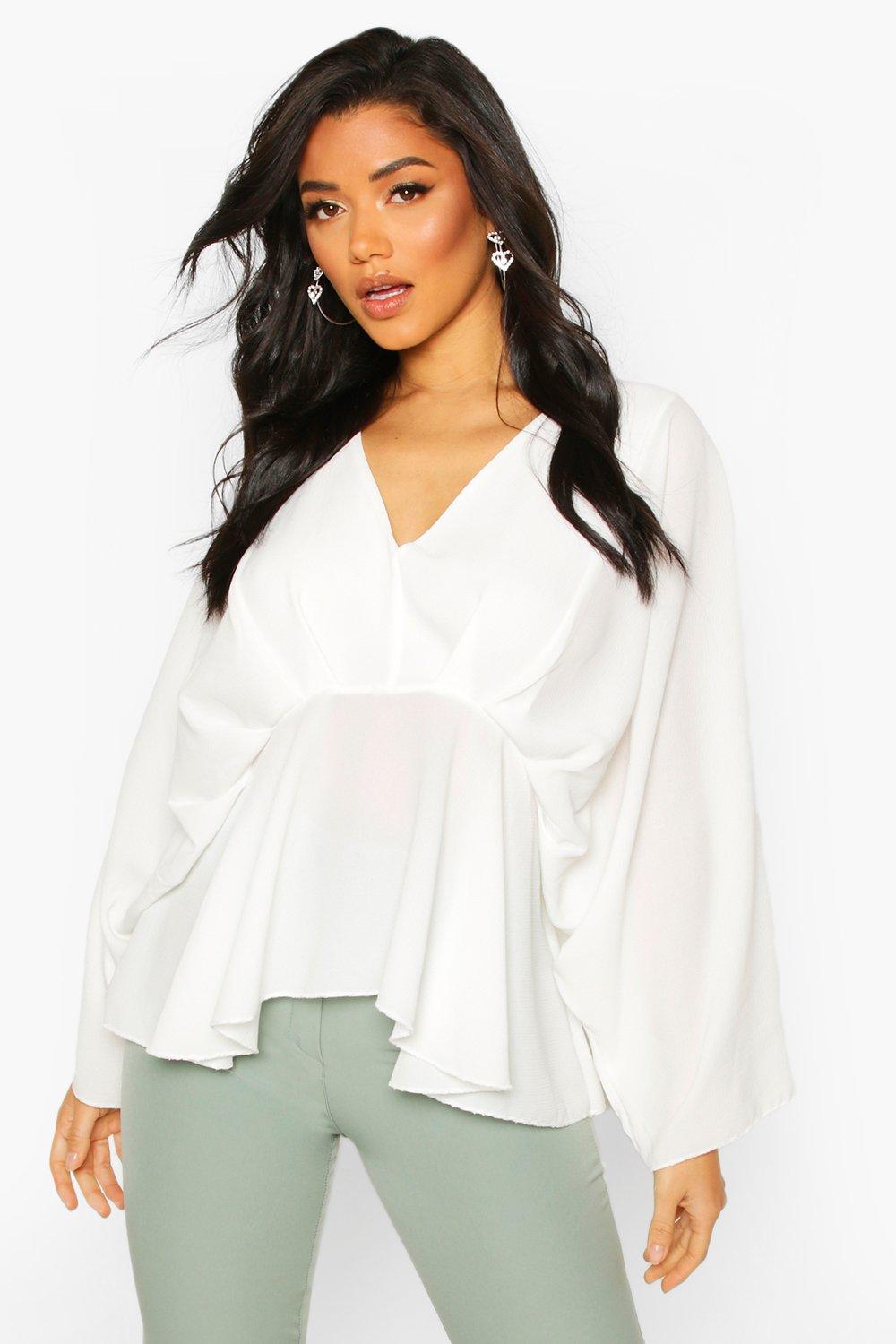 

Pleat Front Peplum Top, Ivory