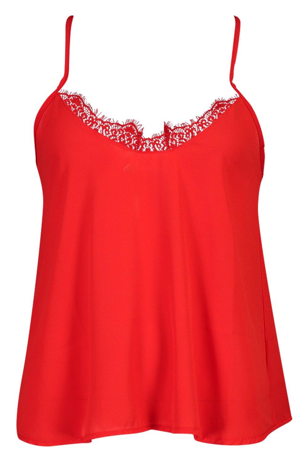 

Eyelash Lace Tie Back Cami, Red