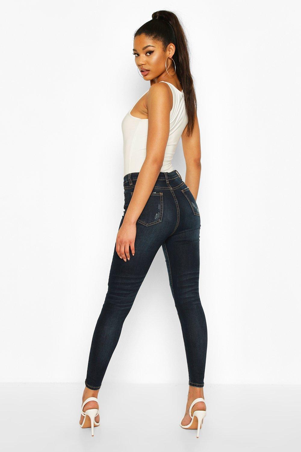 

High Rise Distressed Skinny Jean, Dark blue