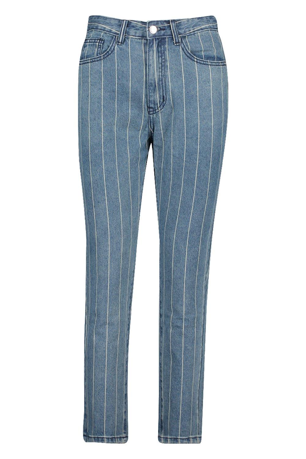 

High Rise Side Stripe Straight Leg Jean, Mid blue