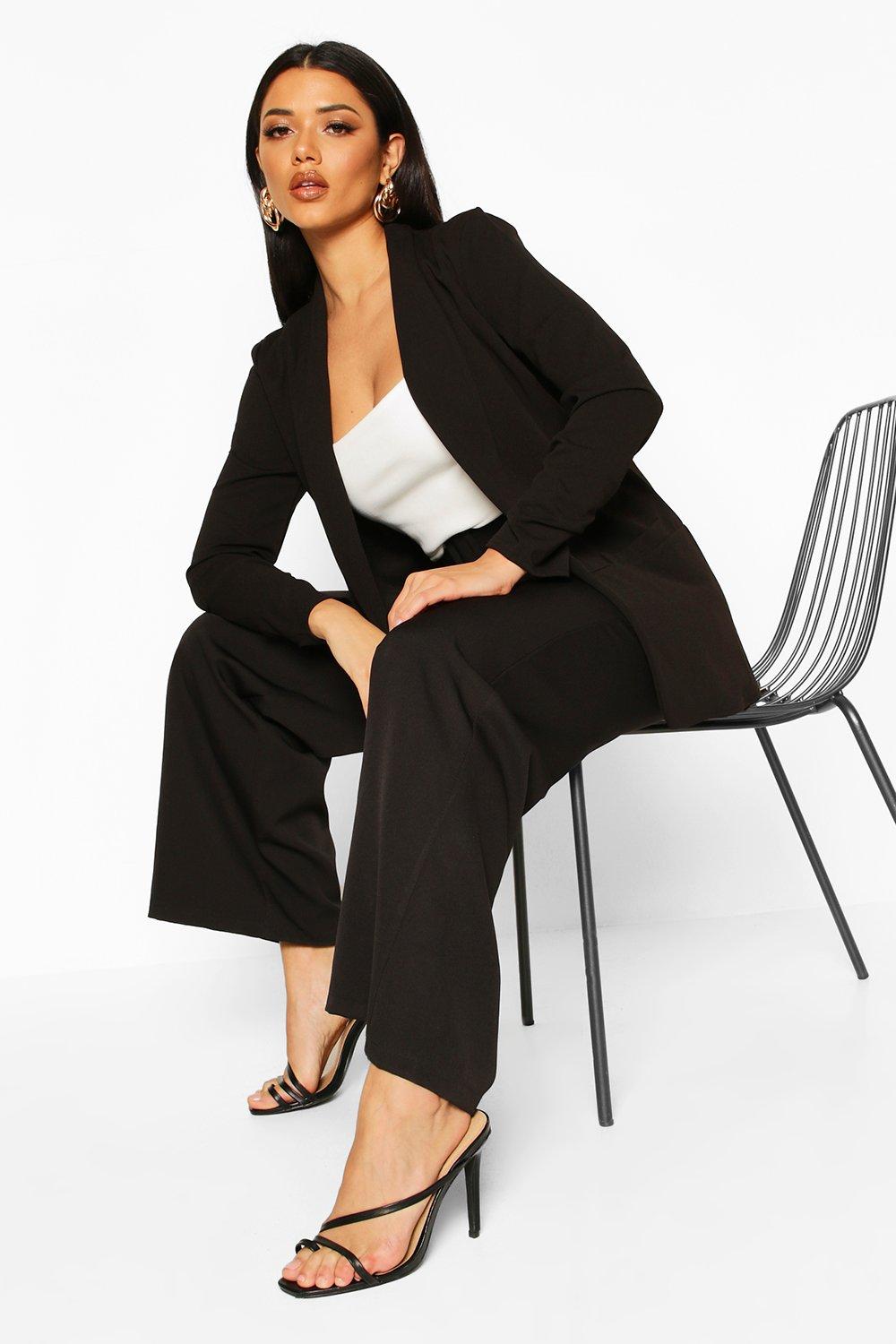 

Ruched Sleeve Blazer, Black