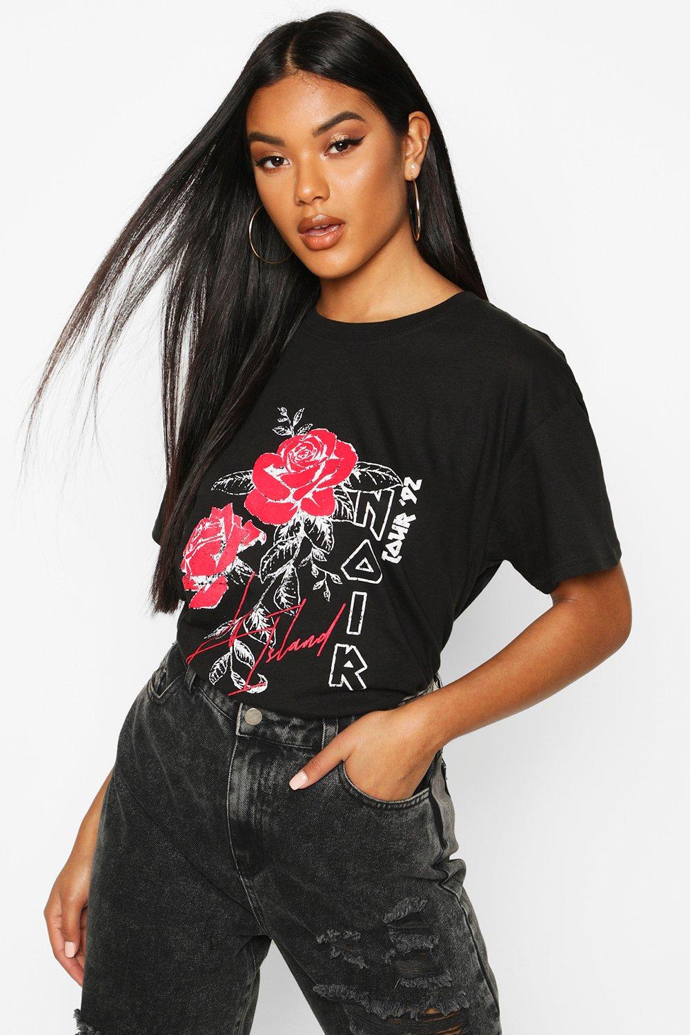 

Rose Noir Tour Slogan T-Shirt, Black