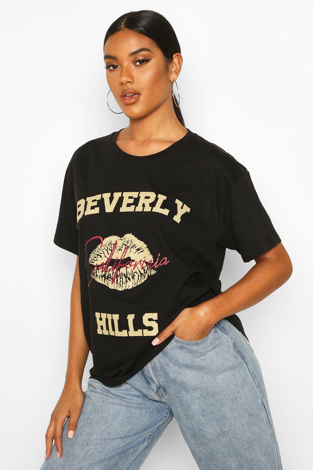 

Beverly Hills Lip Slogan T-Shirt, Black