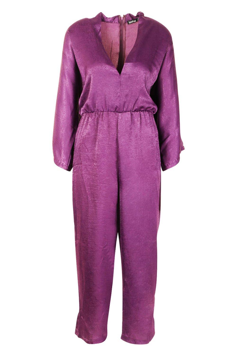 

Velvet Satin Kimono Sleeve Culotte Jumpsuit, Plum