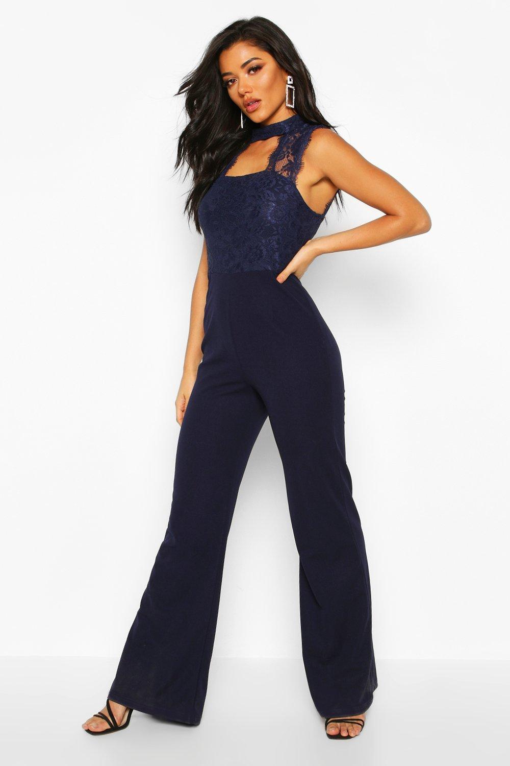 

High Neck Lace 2 in 1 Jumpsuit, Navy