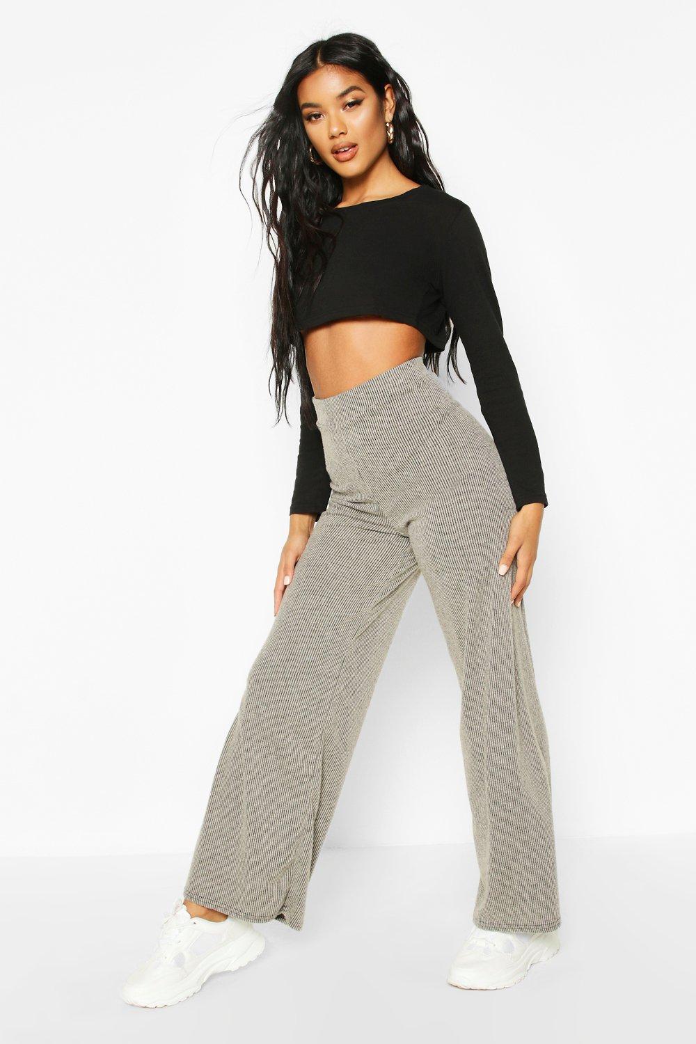 

Soft Brushed Rib Wide Leg Joggers, Grey