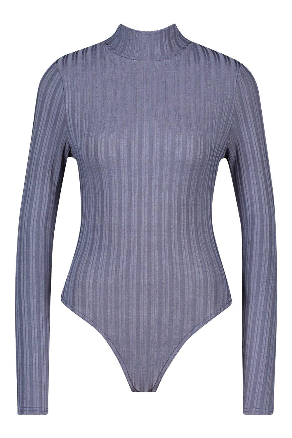 

Recycled Roll Neck Rib Bodysuit, Blue