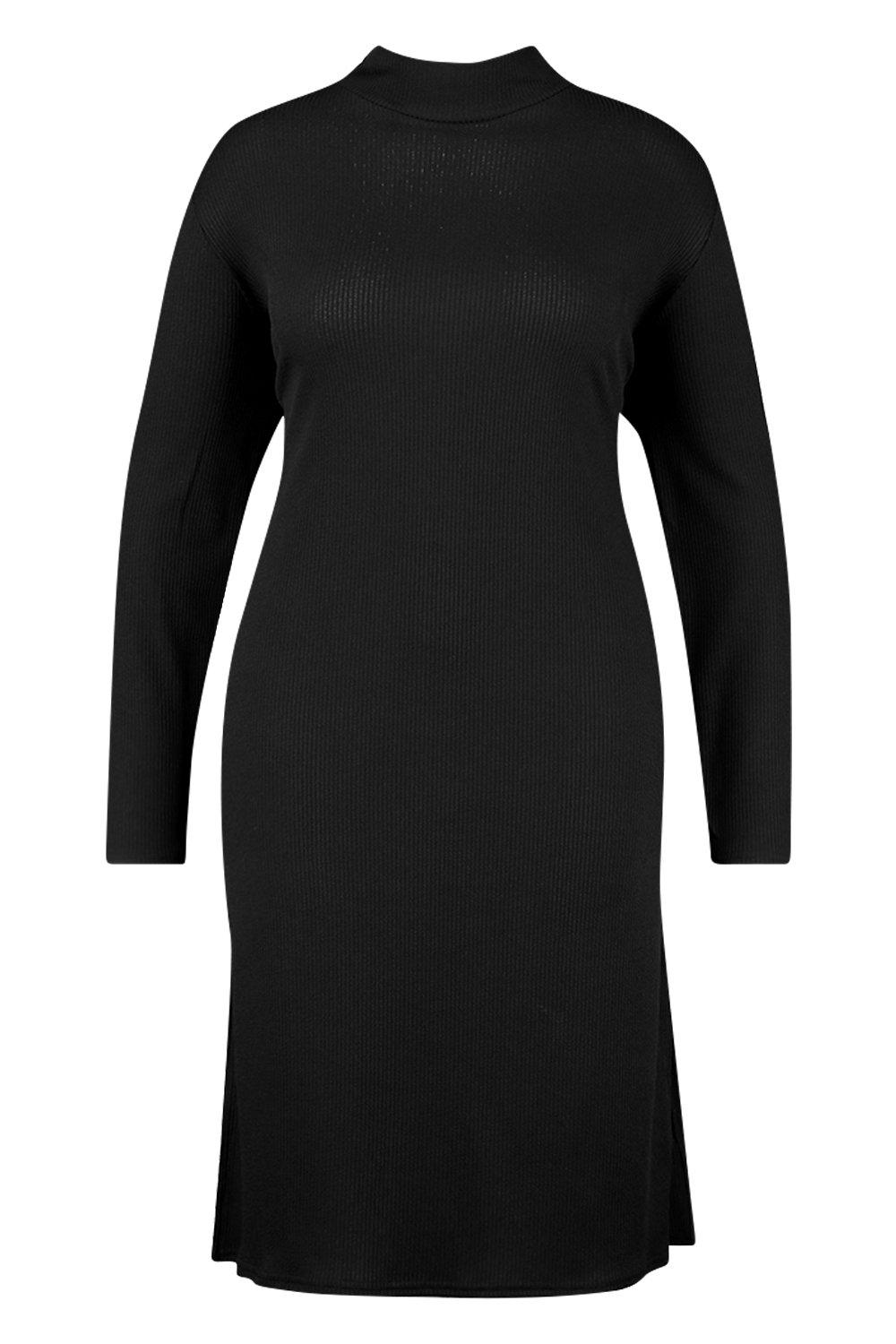 

Recycled Roll Neck Rib Side Split Tunic, Black