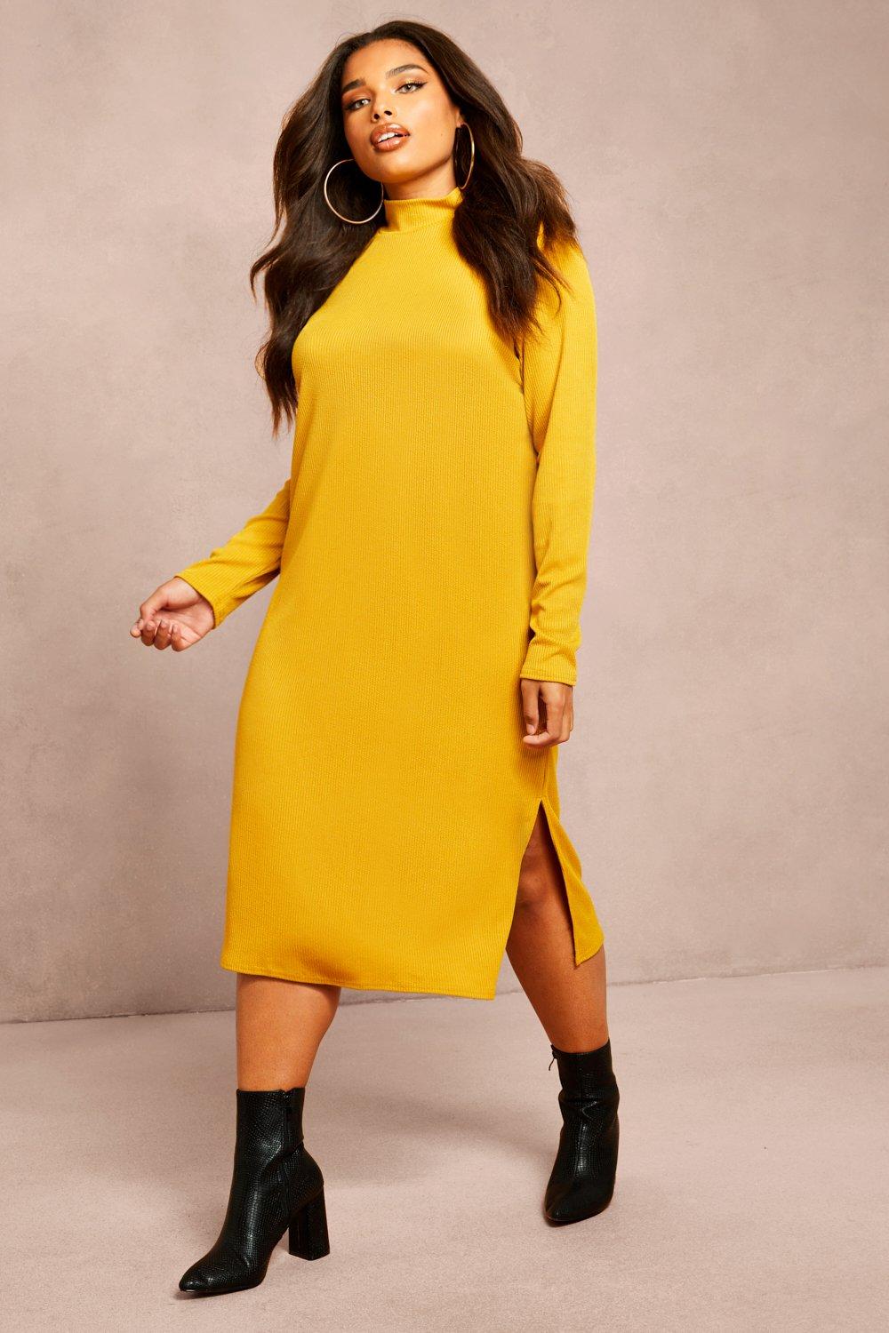 

Recycled Roll Neck Rib Side Split Tunic, Mustard