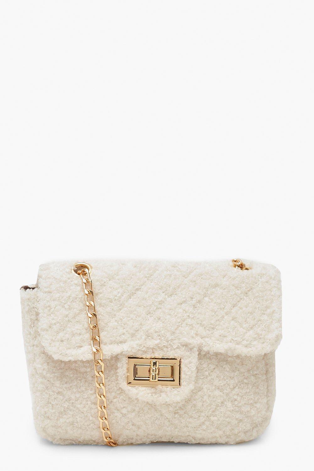 teddy faux fur cow shoulder bag