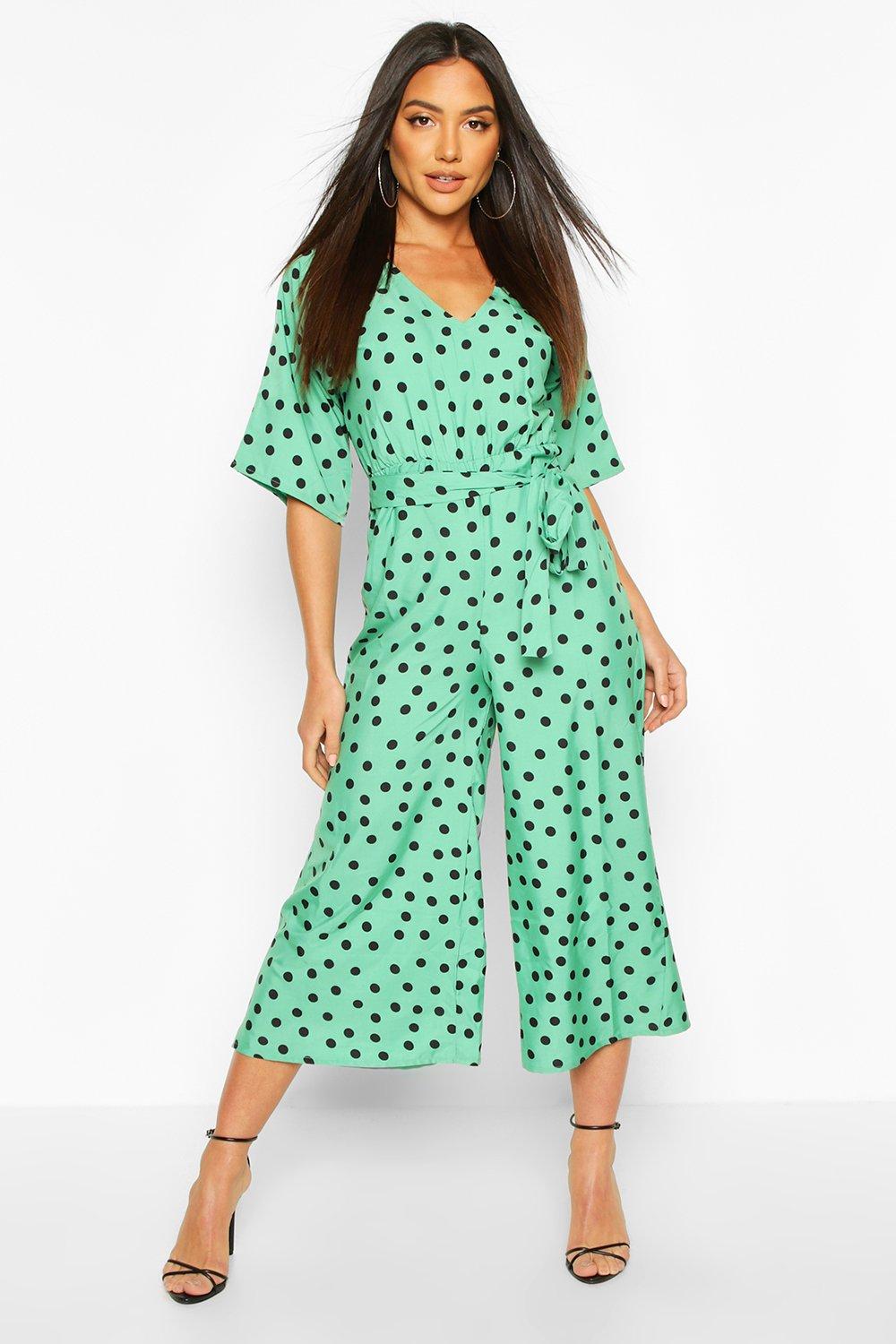 green polka dot jumpsuit