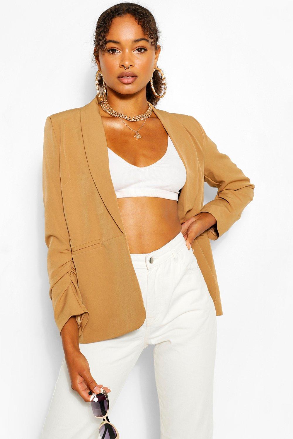 boohoo ruched sleeve blazer