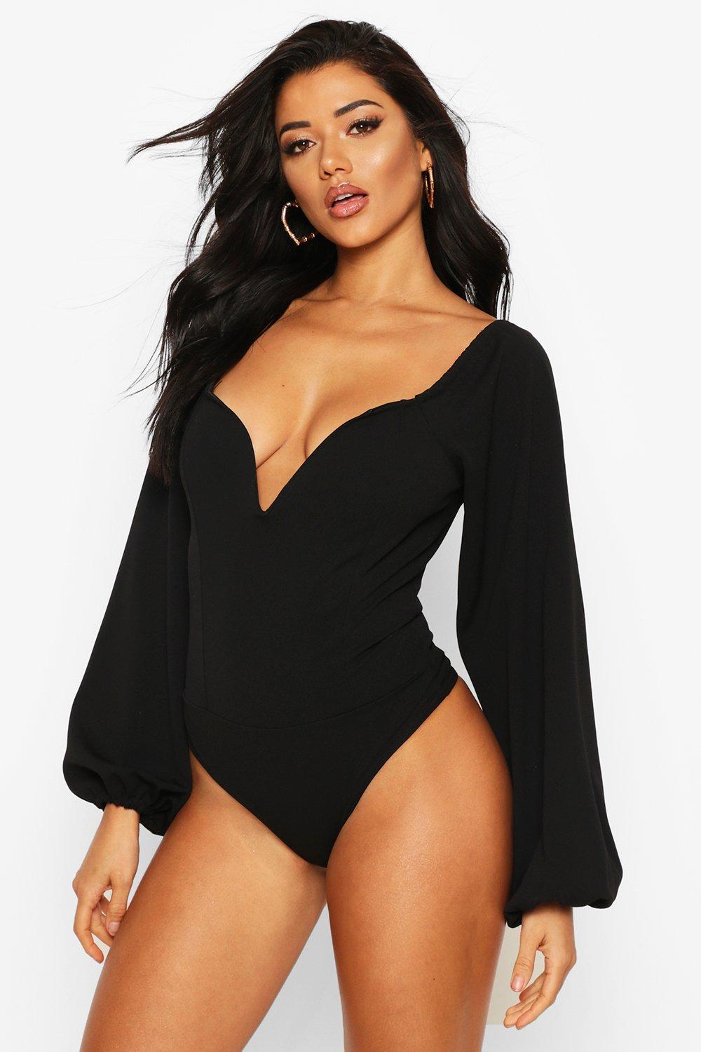 

Креповый боди с объемными рукавами, Black