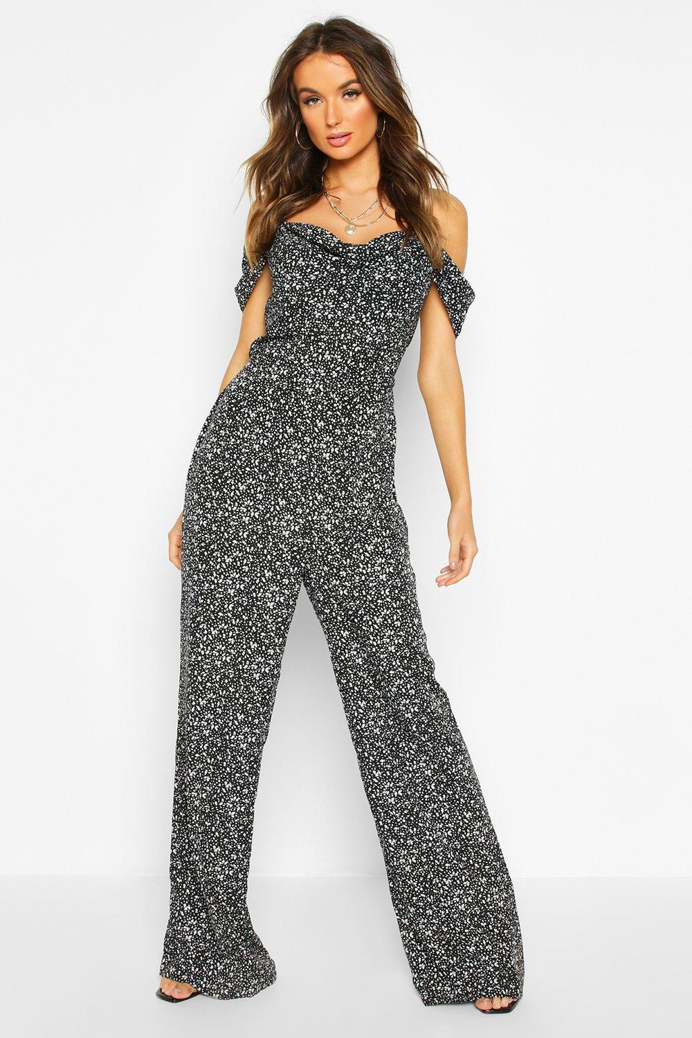 boohoo cold shoulder jumpsuit