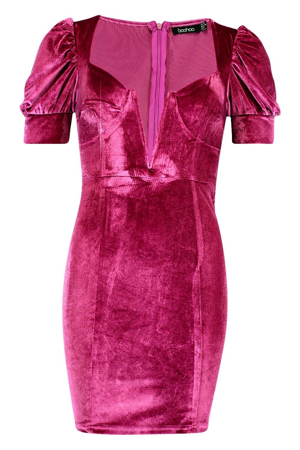 

Платье мини из бархата с объемными рукавами, Pink