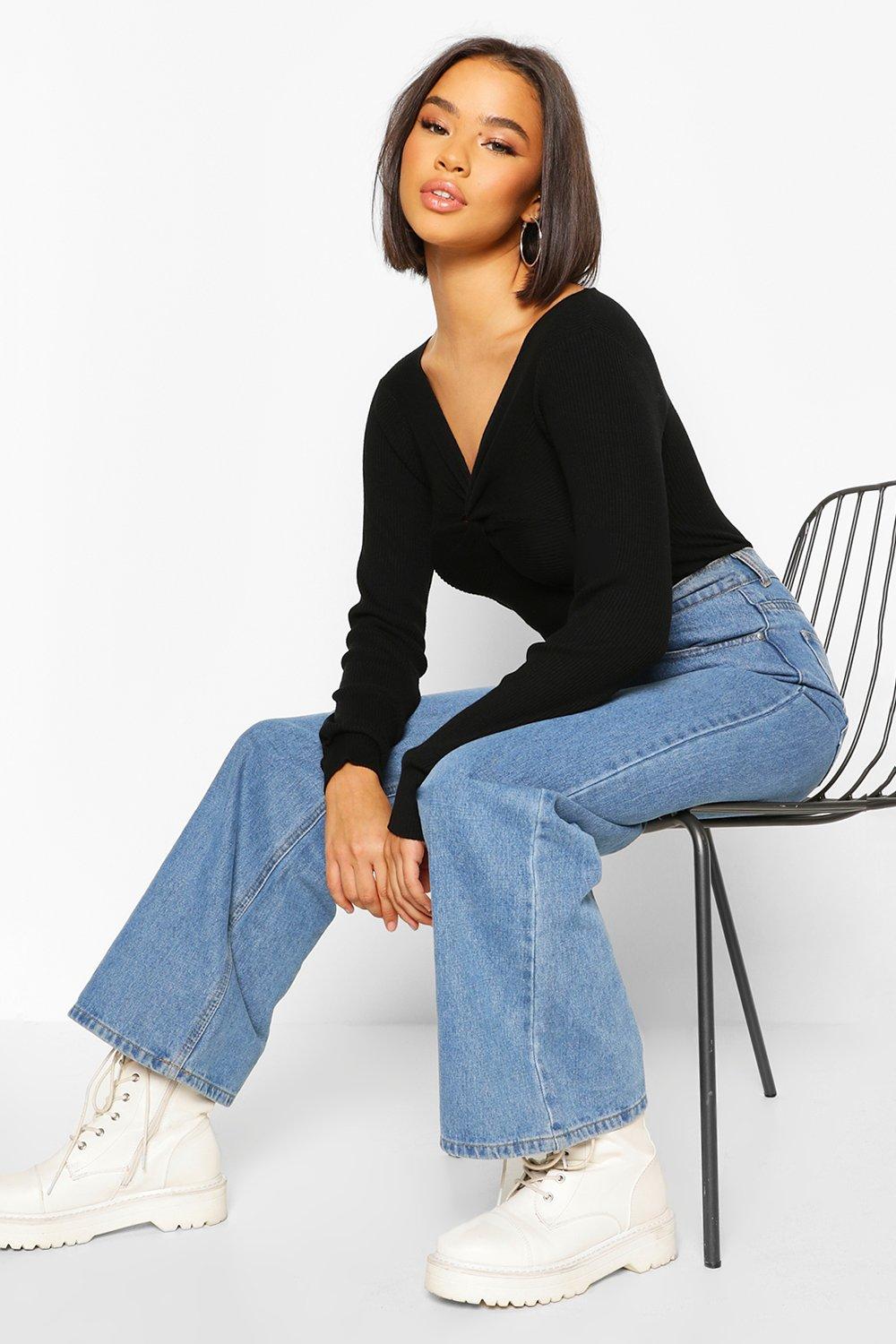 Twist Front Rib Cropped Jumper Boohoo