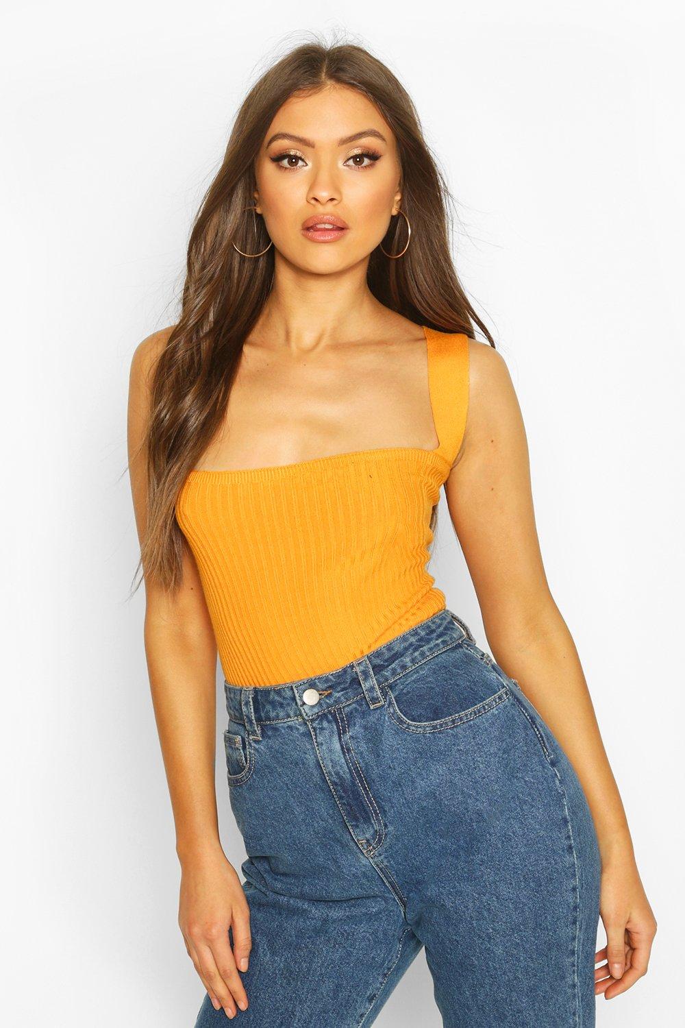 Ribbed Thick Strap Square Neck Cami Boohoo Ireland