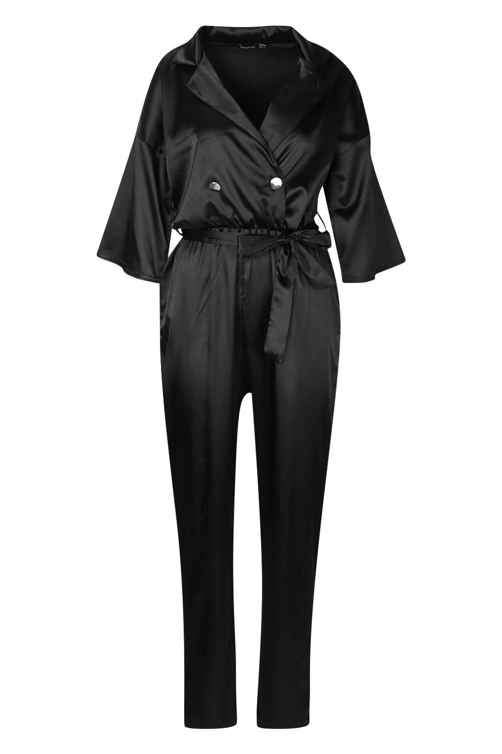 

Атласный комбинезом с запахом, Black