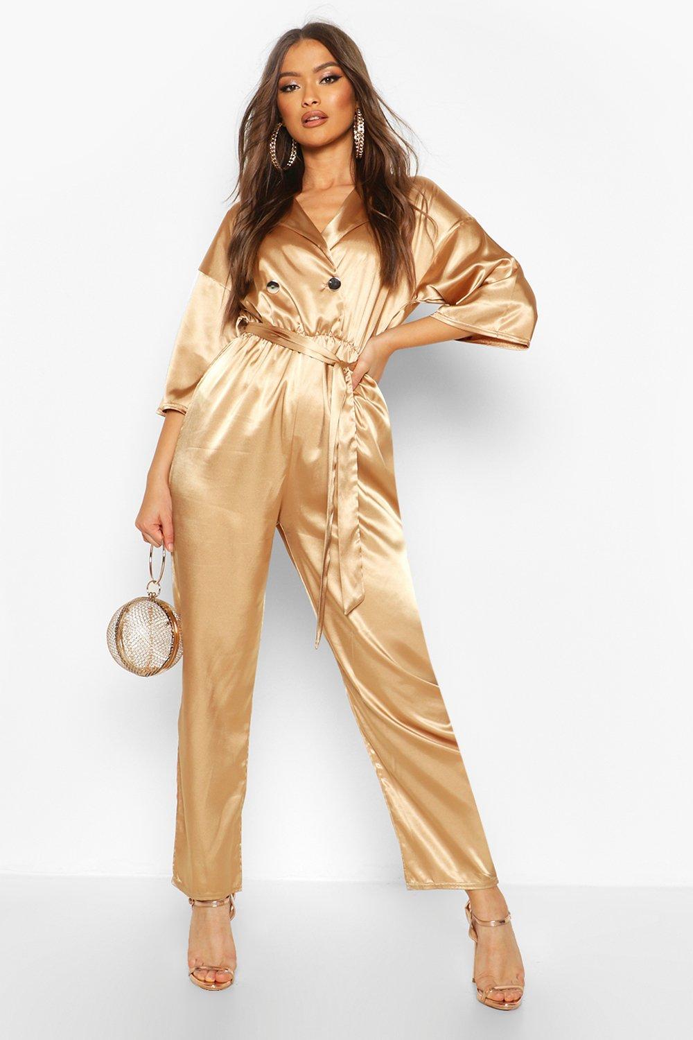 khaki satin jumpsuit