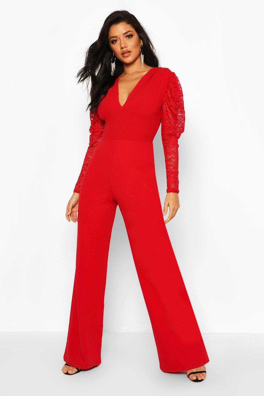 red wide leg jumpsuit uk