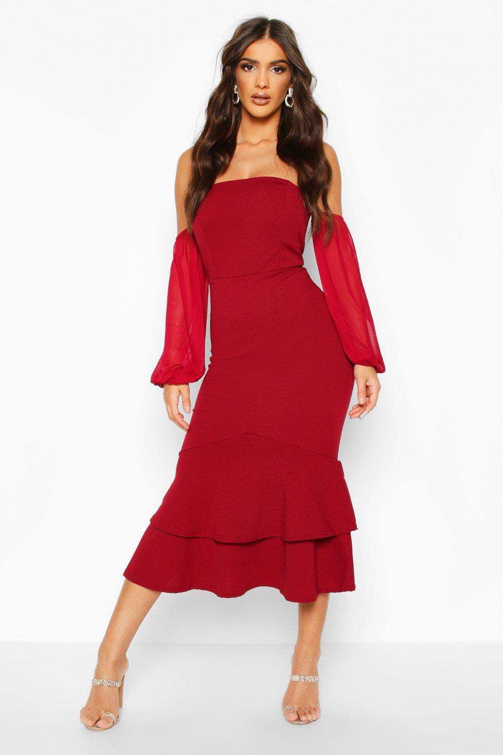 fishtail midi dress with sleeves