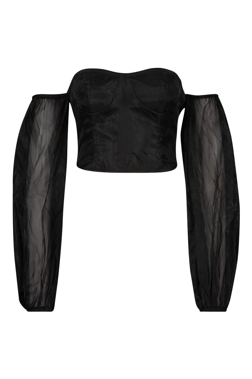 

Топ из органзы с пышными рукавами, Black