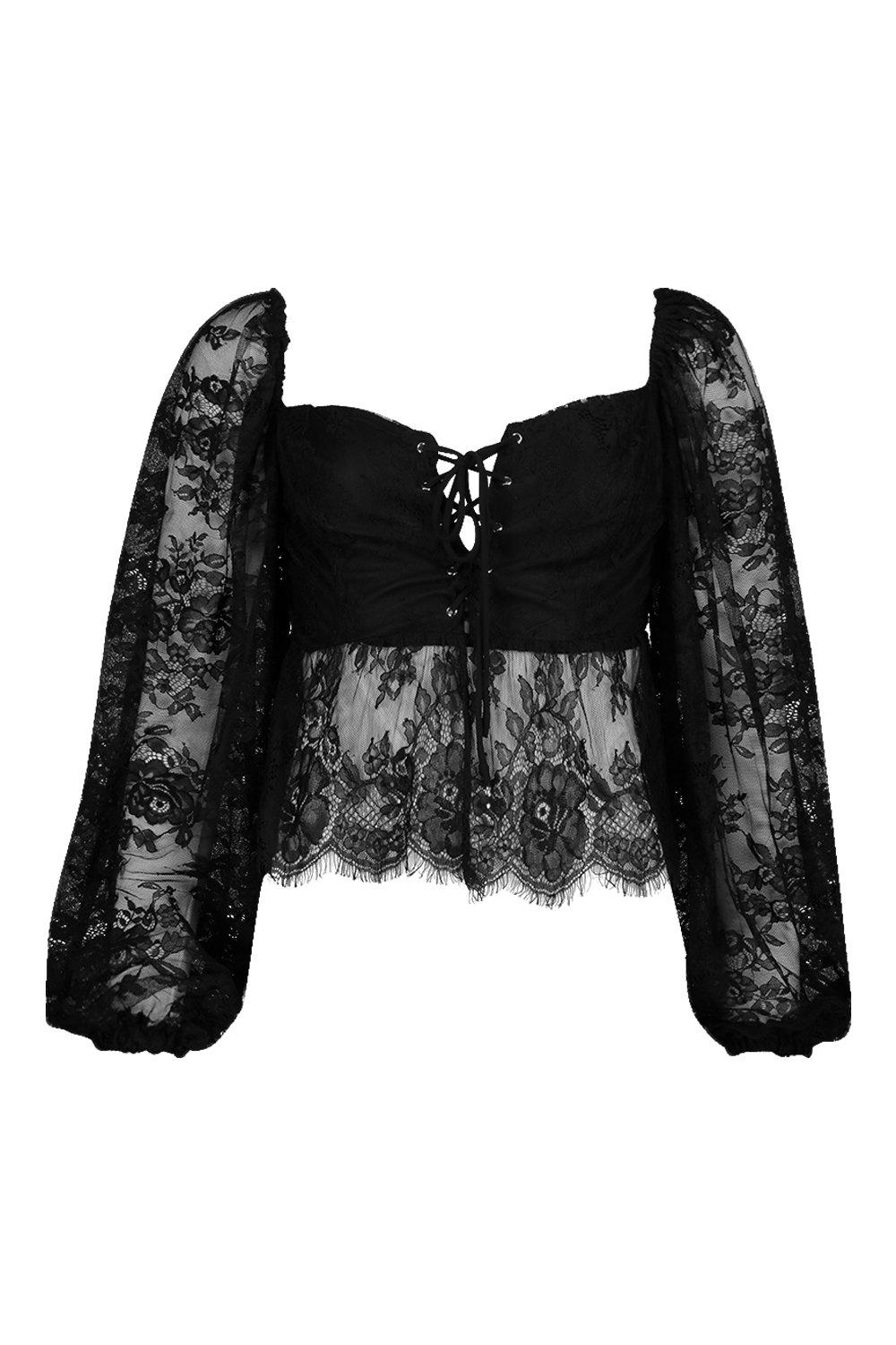 

Топ оверсайз из кружева с баской и пистонами, Black