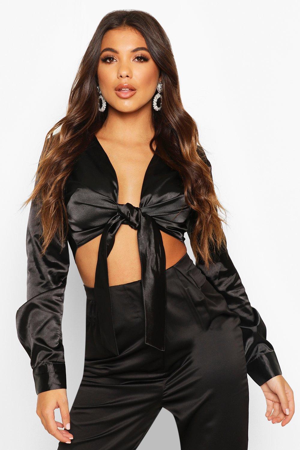 satin tops boohoo