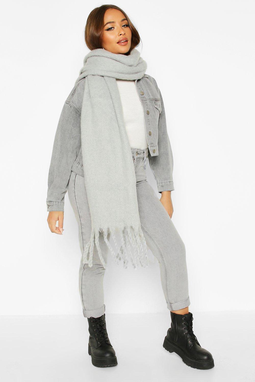 Click to view product details and reviews for Womens Chunky Oversized Fringe Scarf Grey One Size Grey.