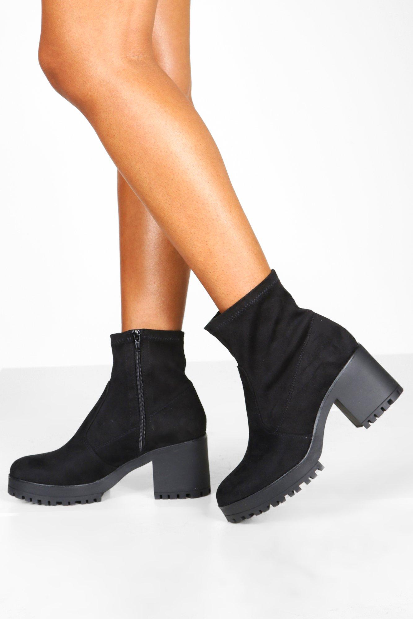 black sock boots round toe