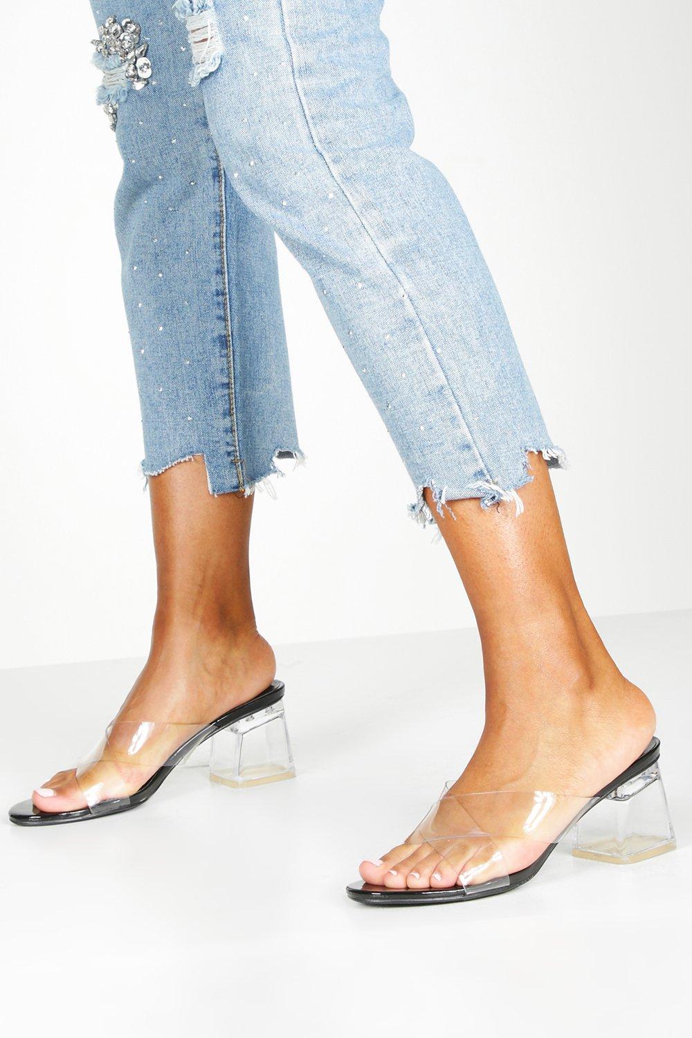 low block clear heels